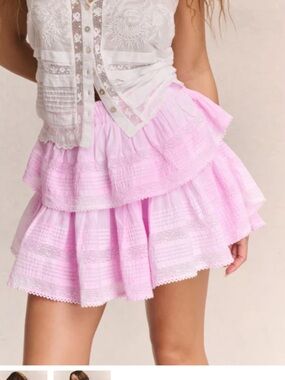 Love Shack Fancy Tiered Pink Ruffle Mini Skirt